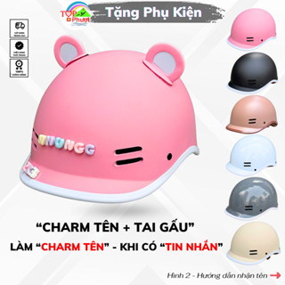  Nón Bảo Hiểm Kiểu Cá Heo Cao Cấp Màu Hồng Nhám  Phụ Kiện Tai Gấu Và Charm Tên Gắn Mũ Cute Tặng Kèm 