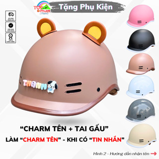  Mũ Bảo Hiểm Cá Heo Phong Cách Màu Nâu Sang Trọng – Được Tặng Charm Tên & Tai Gấu Xinh Xắn 