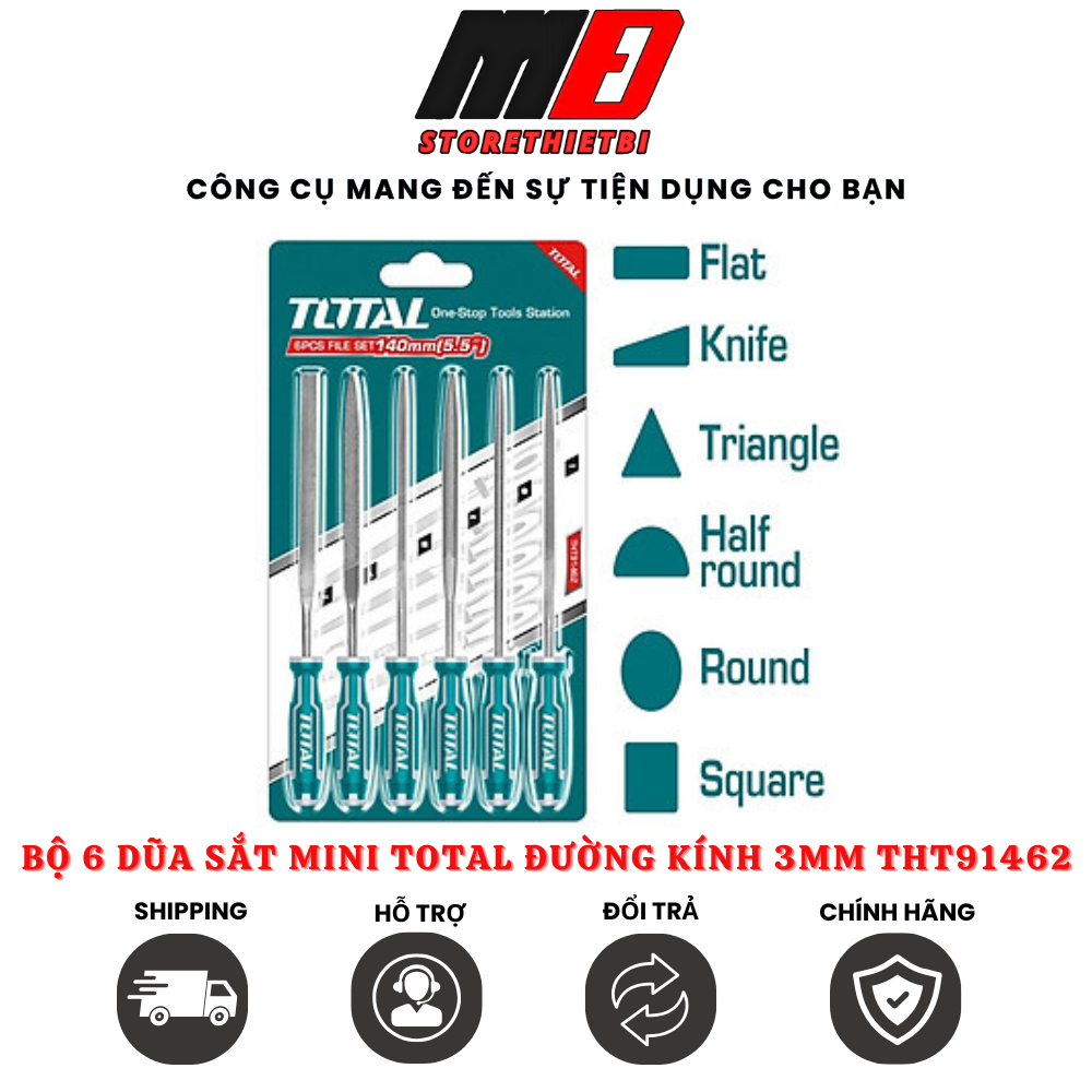 Bộ 6 dũa sắt 140mm THT91462 TOTAL Đường kính 3mm