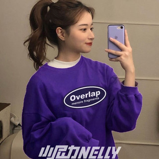 Áo Sweater Nelly Heybig dài tay cổ tròn in chữ Overlap