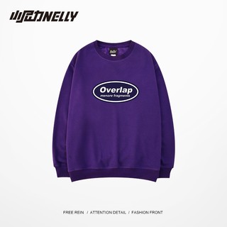 Áo Sweater Nelly Heybig dài tay cổ tròn in chữ Overlap