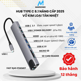  Hub Type C 8-trong 1 to HDMI 4K cho Macbook iPad Laptop Hub chuyển đổi type-C sang HDMI Cổng chuyển đổi type C to LAN 