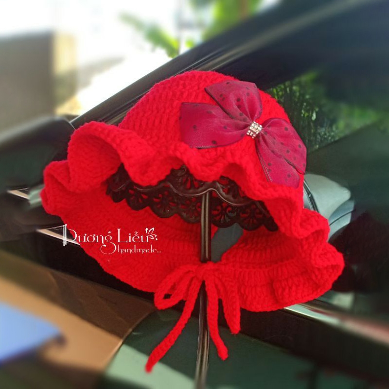 Mũ len mềm viền bèo nơ bi cho bé - Dương liễu handmade