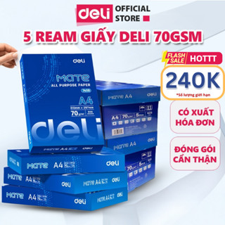 [MÃ 60K LIVE] Combo 5 Ream Giấy In Giấy A4 70 gsm - Giấy Photo Copy Deli Chính Hãng Loại 500 tờ/ream