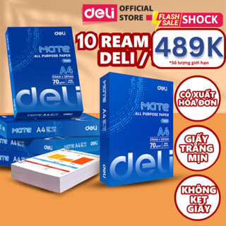 [MÃ 60K LIVE] Combo 5/10 Ream Giấy In A4 Deli Giấy Photo Copy 70gsm Chính Hãng Loại Dày 500 Tờ/Ream Mịn Chống Lóa