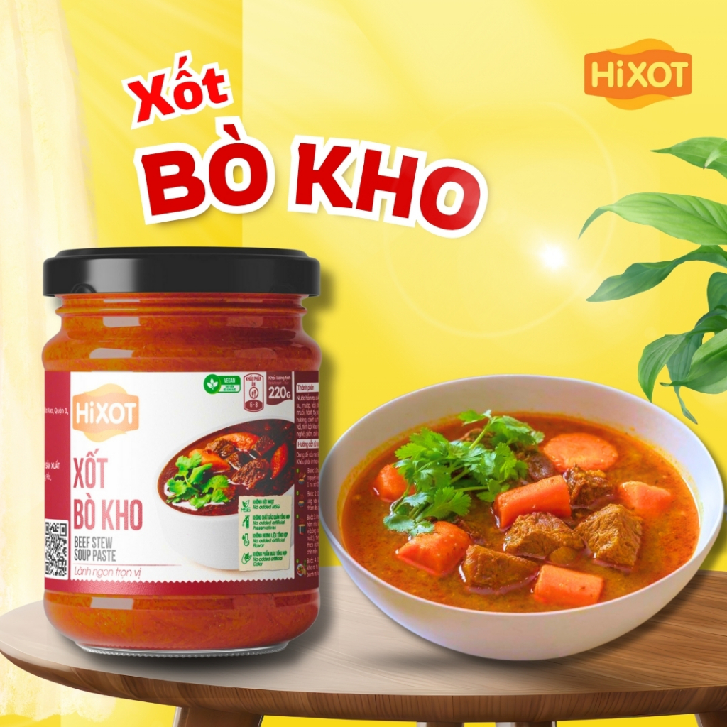 Sốt Gia Vị Bò Kho (Bò Xốt Vang) HiXOT hũ 220Gram, gia vị nấu bò kho, bò sốt vang, NẤU CHAY MẶN