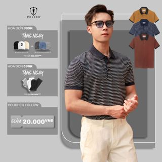 Áo polo nam POLIDO in họa tiết phối bo chất vải cotton thoáng mát thấm hút mồ hôi tốt phom slimfit