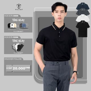 Áo polo nam không đường may bo kẻ POLIDO vải cotton thoáng mát mềm mại form slimfit co giãn 4 chiều