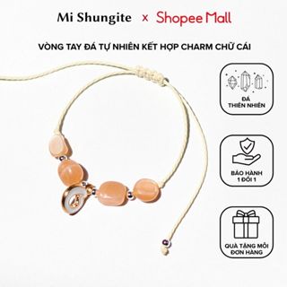  Vòng tay đan dây đá thiên nhiên charm chữ cái không gỉ phụ kiện thời trang handmade nữ trang sức phong thủy M Mi Shungit 