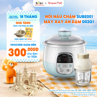 Combo Nồi Nấu Cháo Chậm 0.8L BEAR SUBE001 và Máy Xay Ăn Dặm Cho Bé Mini Cầm Tay D02Q1 Tiện Lợi 6 Lưỡi Dao Sắc Bén