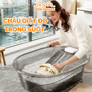  Chậu giặt đồ trong suốt kèm tấm chà quần áo GONHOUSE thông minh chất liệu nhựa PET chịu lực tốt siêubền 