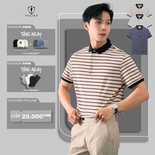 Áo polo nam cộc tay kẻ ngang POLIDO chất liệu cotton thoáng mát kiểu dáng slimfit tôn dáng