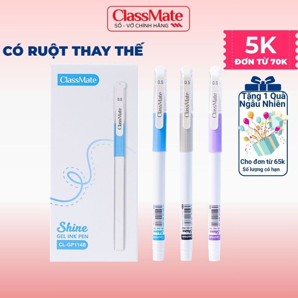 Combo 2 /10 Bút Gel Nắp Classmate Đệm Xốp Ngòi 0.5mm Bút Gel Mực Nước Xanh Tím Đen Dành Cho Các Bé Học Sinh Sinh Viên
