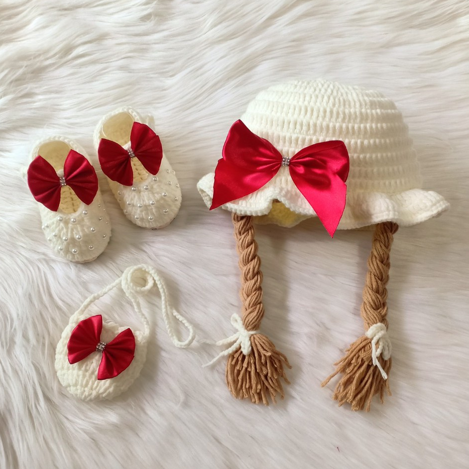 Set nón giày túi đeo cho bé gái - Dương liễu handmade