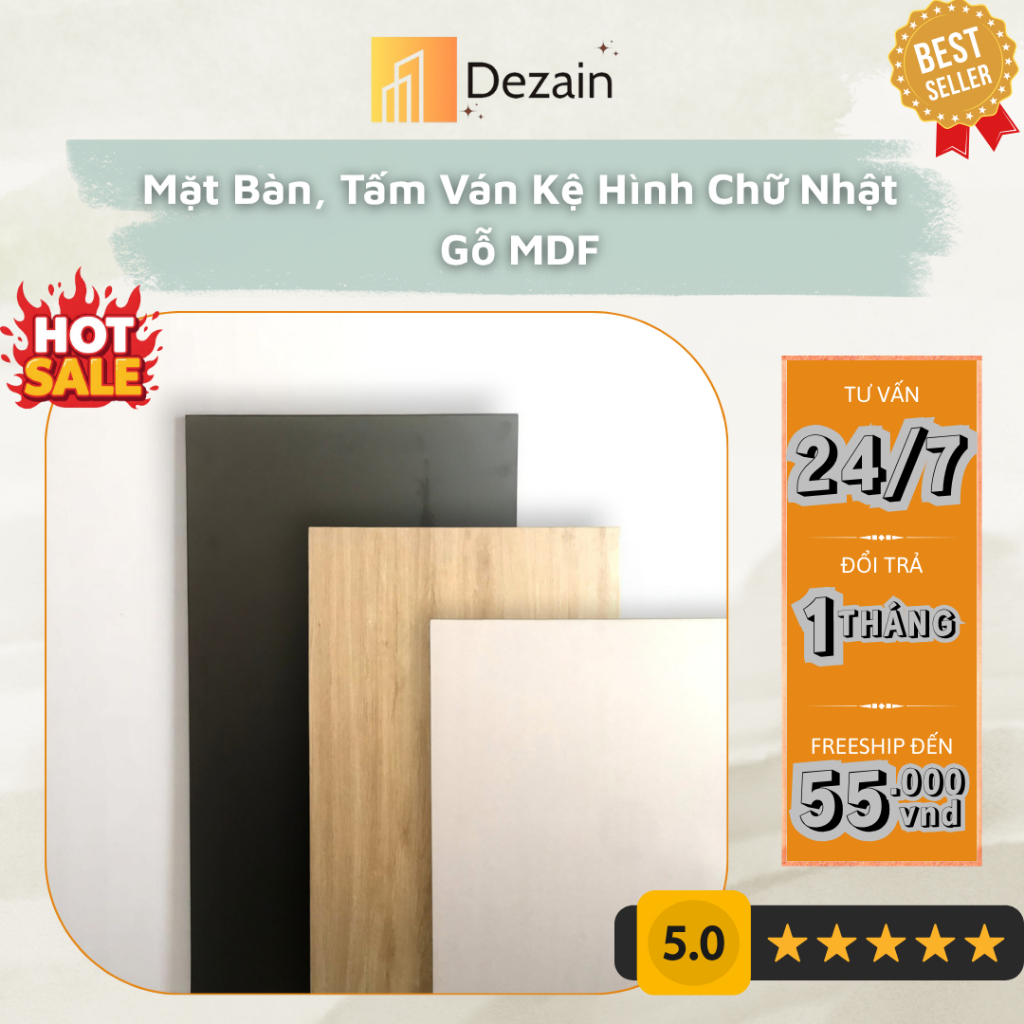 Mặt Bàn, Tấm Ván Kệ Hình Chữ Nhật Gỗ MDF 40x60 - 20x100 - 50x80 - 50x100 - 60x100 - 60x120cm