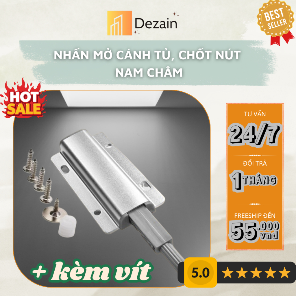 Nhấn Mở Cánh Tủ, Chốt Nút Hít Nam Châm, Nhấn Nhả Mở Cửa Tip On Bật Khỏe