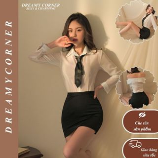 Cosplay Thư ký sexy Tặng cà vạt cao cấp gợi cảm DN20 Váy ngủ ôm Body kèm Áo sơ mi trắng nữ công sở quyến rũ cám dỗ