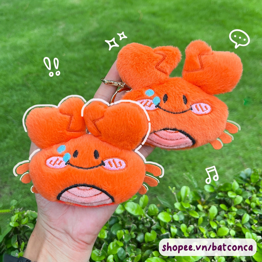 [ảnh thật] cua bông lông xù móc khóa, charm gắn túi hình cua biển, gấu bông móc khóa hình con cua cr