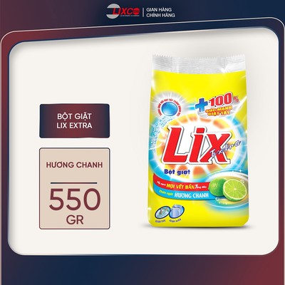 Bột giặt Lix Extra hương chanh 550gr EC055 thơm mát làm sạch mọi vết bẩn cứng đầu cho giặt tay và máy