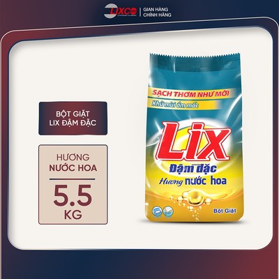 Bột giặt Lix đậm đặc hương nước hoa thơm mát 5,5kg giúp loại bỏ ẩm mốc sạch mọi vết bẩn cứng đầu PD575