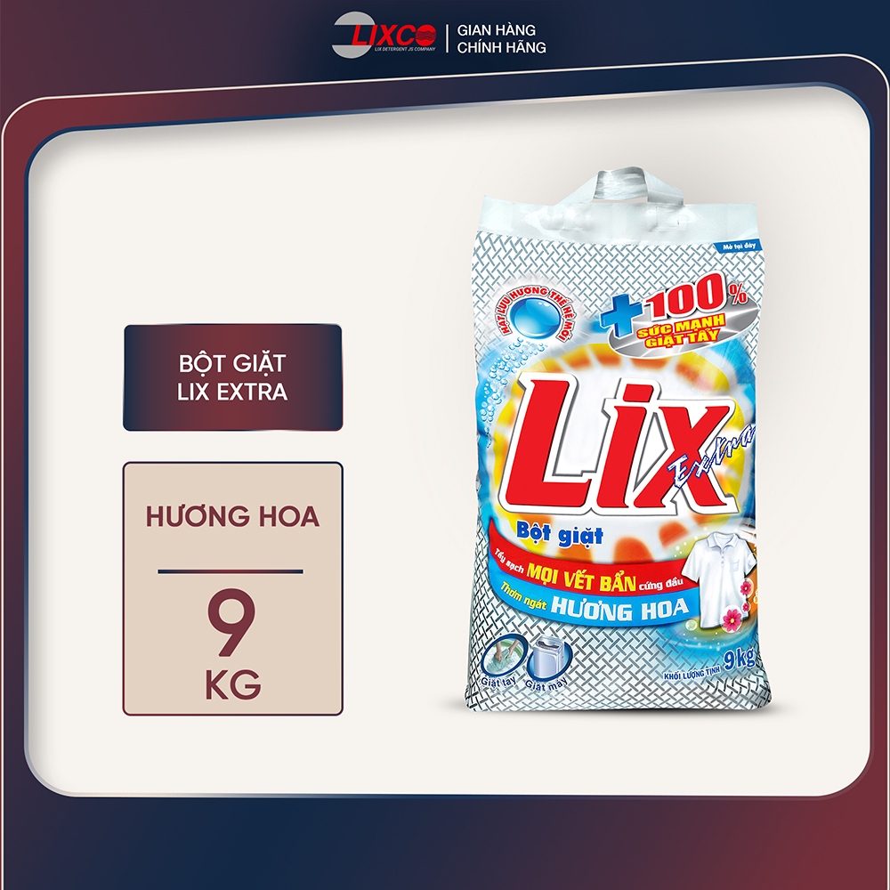 Bột giặt Lix Extra hương hoa 9Kg EB010 siêu làm trắng quần áo tăng gấp đôi sức mạnh lưu hương lâu ch