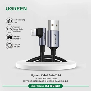 Cáp Nylon 2.4A Sạc UGREEN MFi 90 độ USB AFast Charging Wire 14/13/12/11 Plus Pro Max