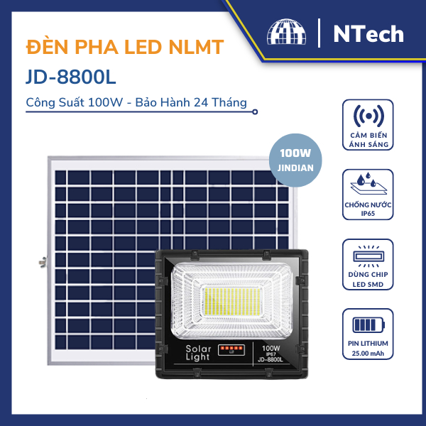 Đèn năng lượng mặt trời JD-8800L – 100W | Mẫu 2025 chính hãng Jindian