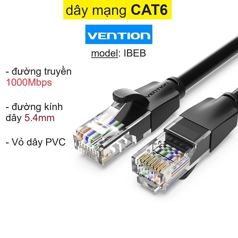 Dây mạng LAN Cat6 Vention (IBEB) chuẩn UTP Ethernet Tốc Độ Cao 1000Mbps