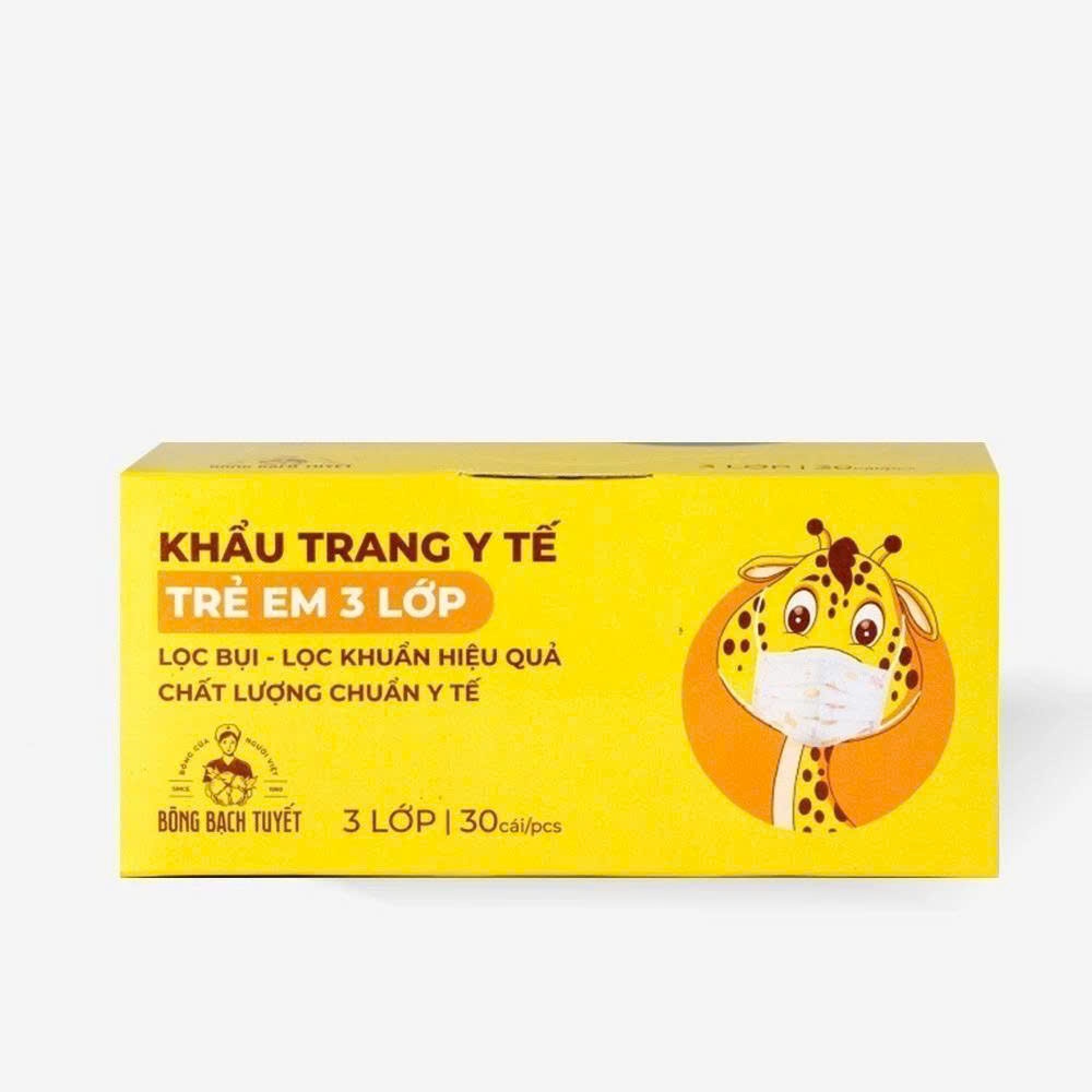 [QUÀ TẶNG KHÔNG BÁN] Hộp Khẩu trang Bông Bạch Tuyết Trẻ Em 3 lớp cho bé 6 -11 tuổi (30 cái/ hộp) (Trắng)