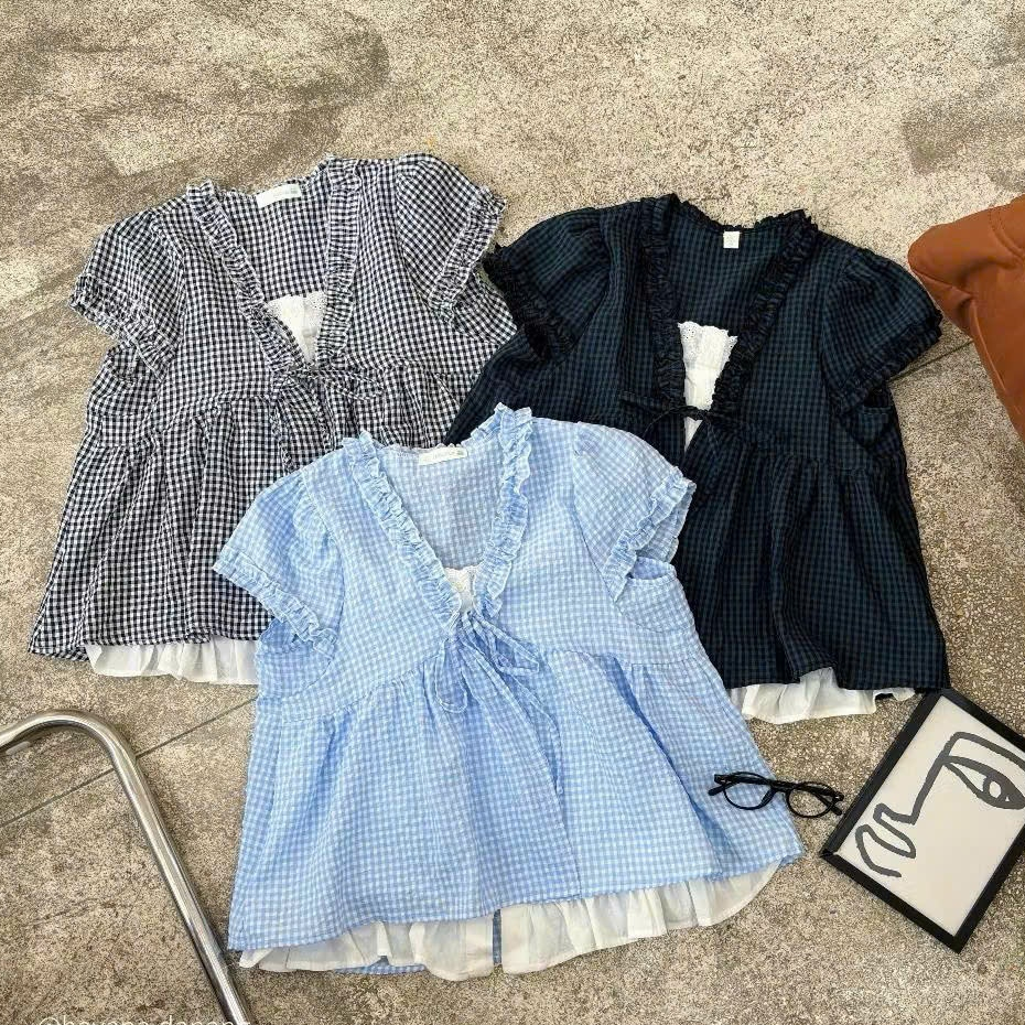 [Bigsize] Áo Babydoll 03 kẻ phối bèo xinh xắn che khuyết điểm size 50-100kg