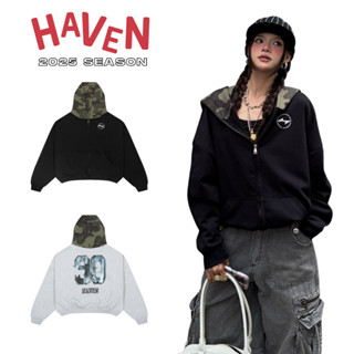 Áo hoodie form rộng in số 90 phối nón camo rằn ri Haven Studio chất nỉ cua dày dặn màu đen và xám