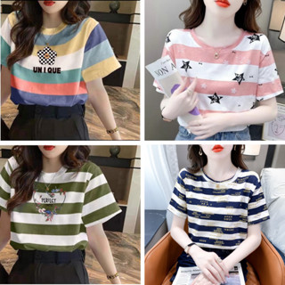 Áo Phông Nữ In Nhiều Hình Phong Cách Hàn Quốc Áo Thun Nữ Cổ Tròn Ngắn Tay