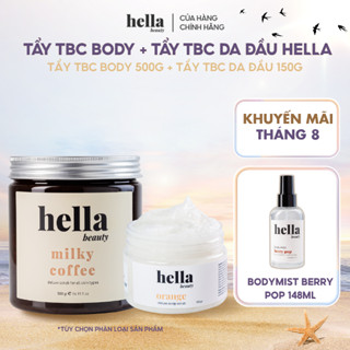 Combo tẩy tế bào chết body Hella Beauty 500g + Tẩy tế bào chết da đầu tinh chất quả cam Hella Beauty 150g