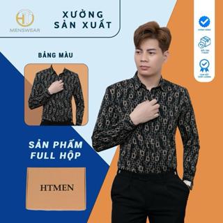  Áo sơ mi hoạ tiết kẻ ô áo sơ mi nam chất liệu vải lụa chống nhăn HTMenswear 