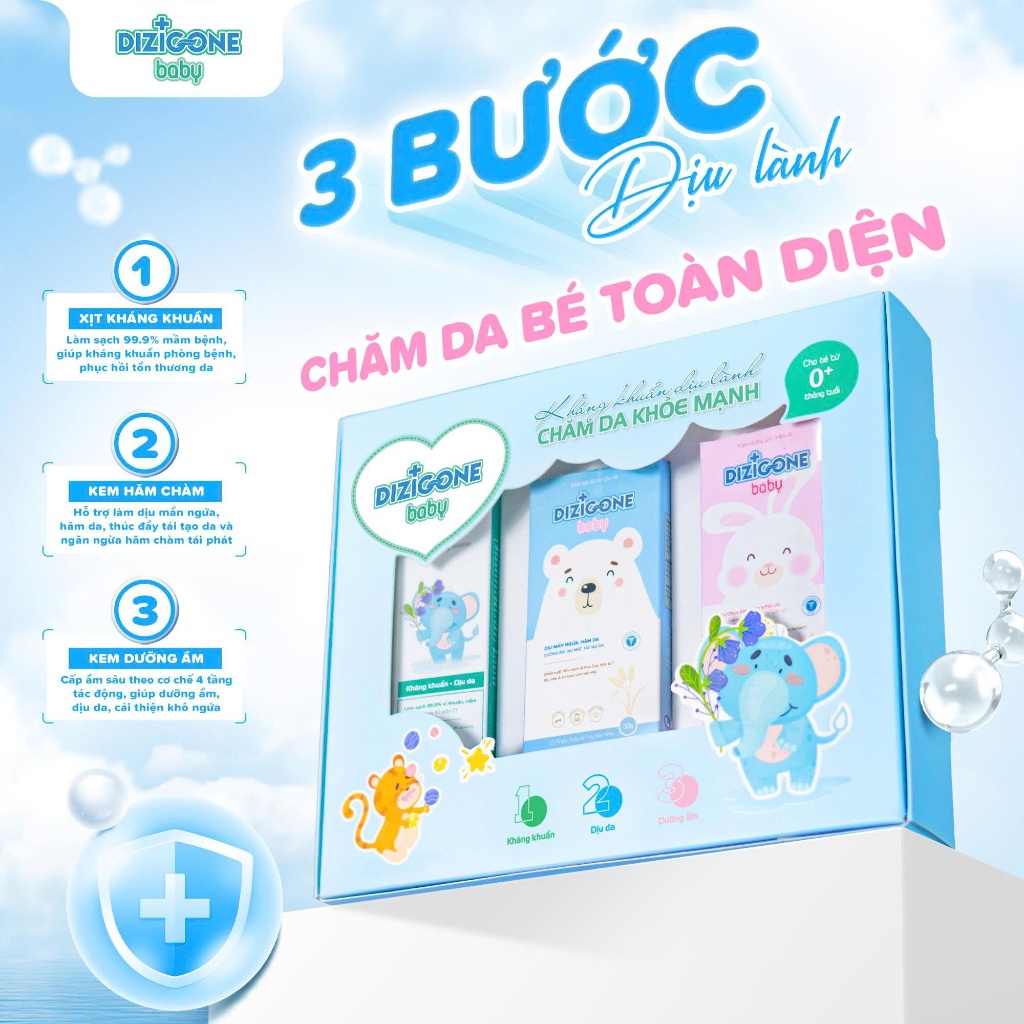 [GIFT SET DIZIGONE BABY] Dung dịch Dizigone baby 100ml, Kem dưỡng dịu da, Kem dưỡng ẩm đa tầng - bảo