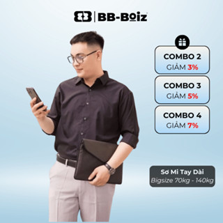 [BigSize] Áo sơ mi BB - Boiz Big Size nam đen trơn tay dài 75kg -140kg - Mã 002