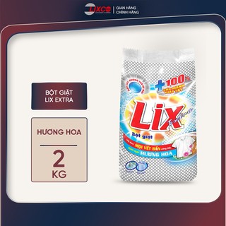  Bột giặt Lix Extra hương hoa 2Kg EB200 làm trắng quần áo tăng gấp đôi sức mạnh lưu hương lâu cho giặt tay giặt máy 