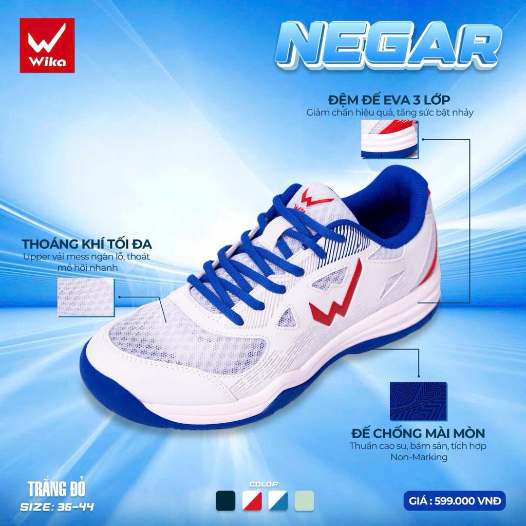 Giày Thể Thao Wika Negar Nam Nữ Chính Hãng - Giày Chơi Pickleball, Bóng Chuyền, Cầu Lông, Bóng Bàn ,