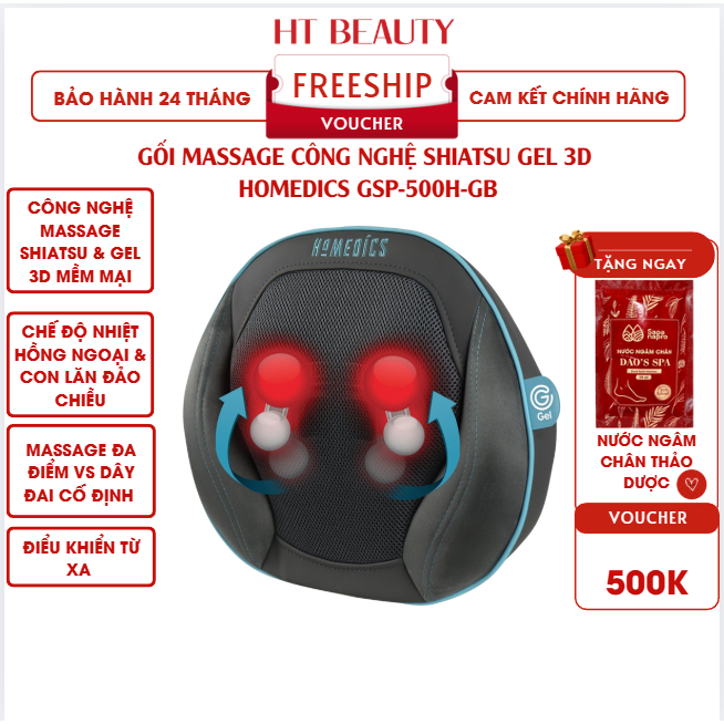 Gối massage Shiatsu GEL 3D HoMedics GSP-500H-GB - HT Beauty Nhập Khẩu Mỹ Chính Hãng - Bảo Hành 24 Th