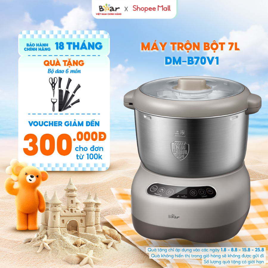 Máy Trộn Bột Bear 7L Máy Nhào Bột Công Suất Lớn Máy Trộn Bột Làm Bánh Tự Động Dụng Cụ Làm Bánh Trộn Nguyên Liệu DM-B70V1