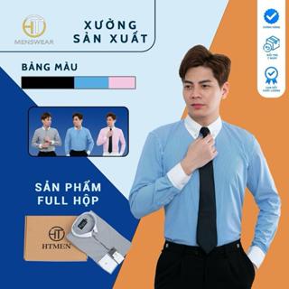  Áo sơ mi kẻ phối tay cổ trắng Luxury Thiết cố button down thời trang nam HT Menswear 
