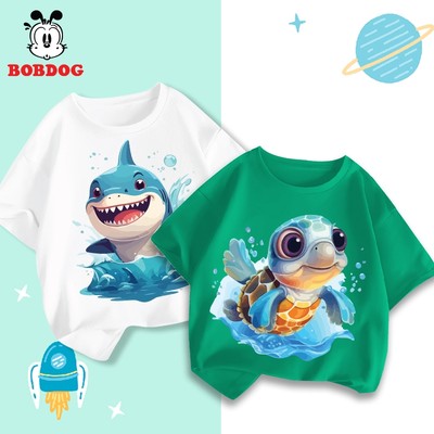 Áo thun bé trai BOBDOG chất cotton mềm mịn in hình RÙA BIỂN dễ thương áo cộc tay cổ tròn trẻ em cute