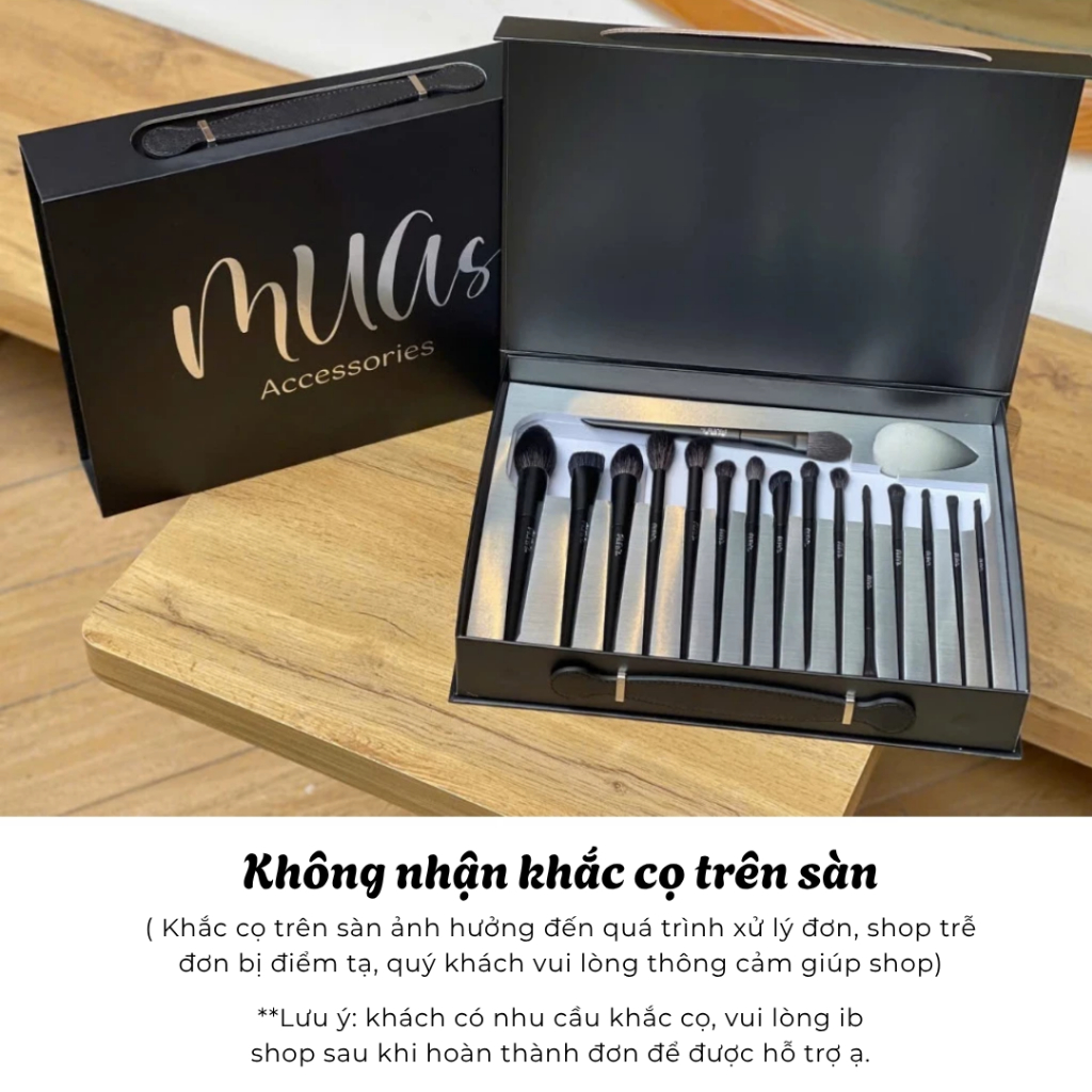 [Bộ cọ MUA Lux 16 cây có mút] Bộ cọ MUAs Lux 16 cây thân gỗ đen chất lông mền mịn sang chảnh kèm mút