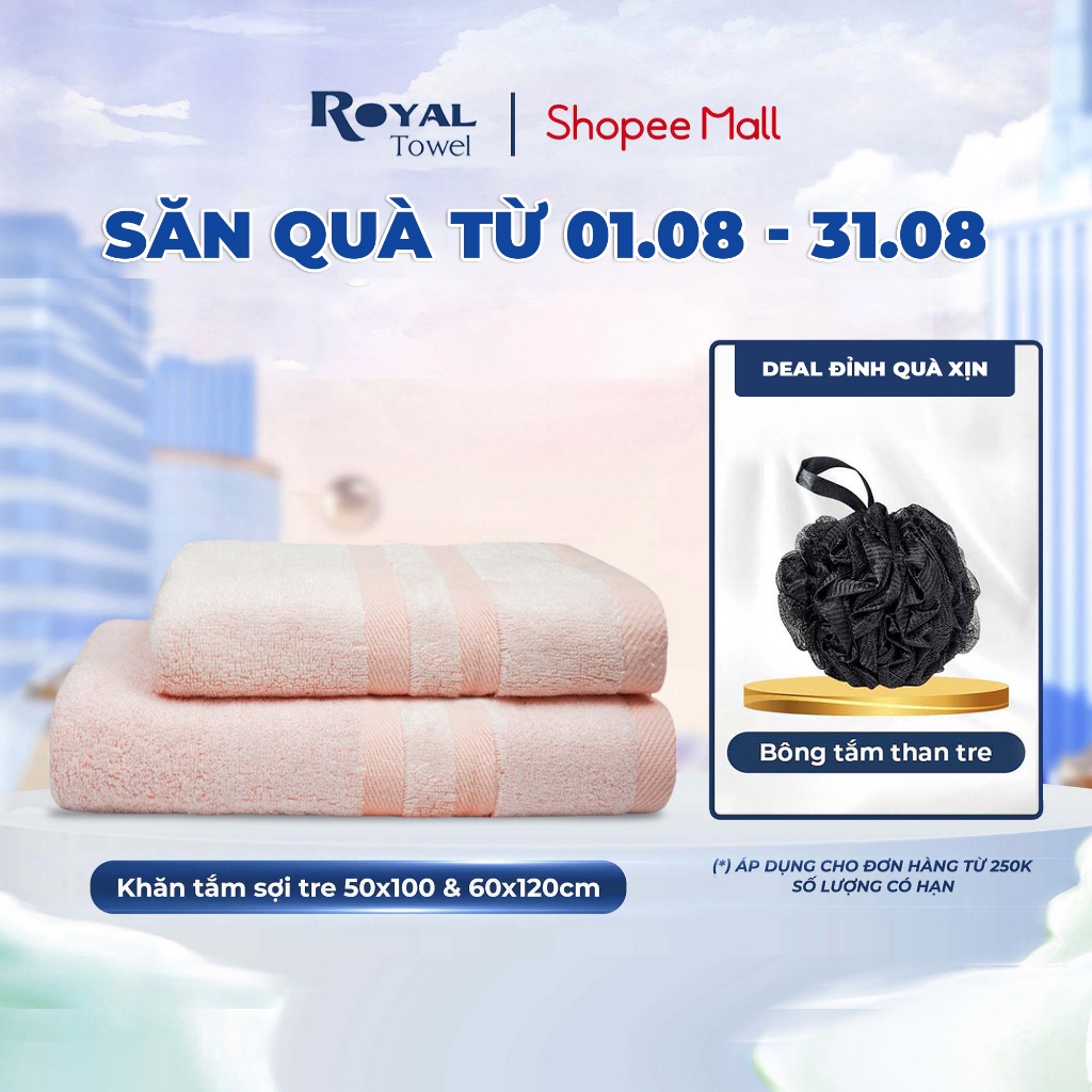 Khăn tắm sợi tre cao cấp 50x100cm hoặc 60x120cm Royal Towel thấm hút x5 lần siêu mềm mịn dành cho da nhạy cảm, trẻ nhỏ