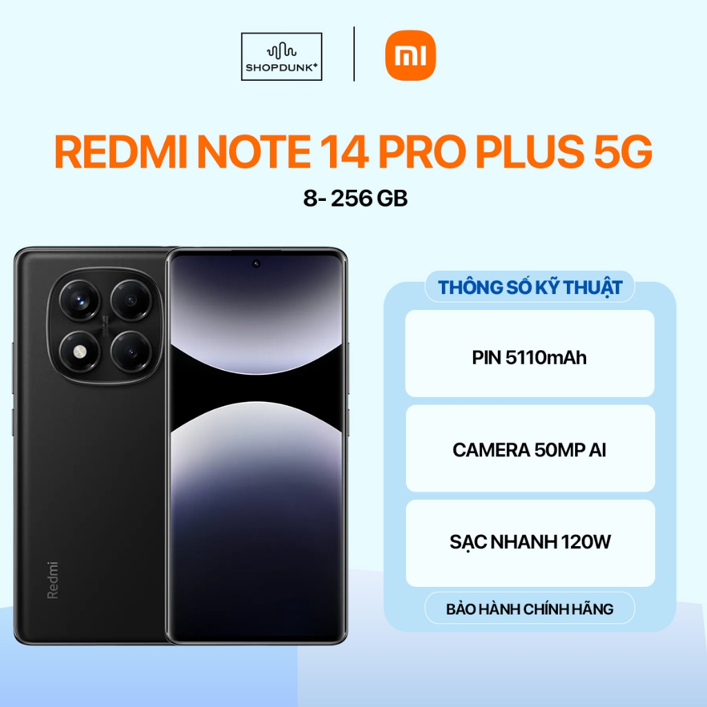 Điện Thoại Xiaomi Redmi Note 14 Pro Plus 5G 8GB 256GB Hàng Quốc Tế Chính Hãng