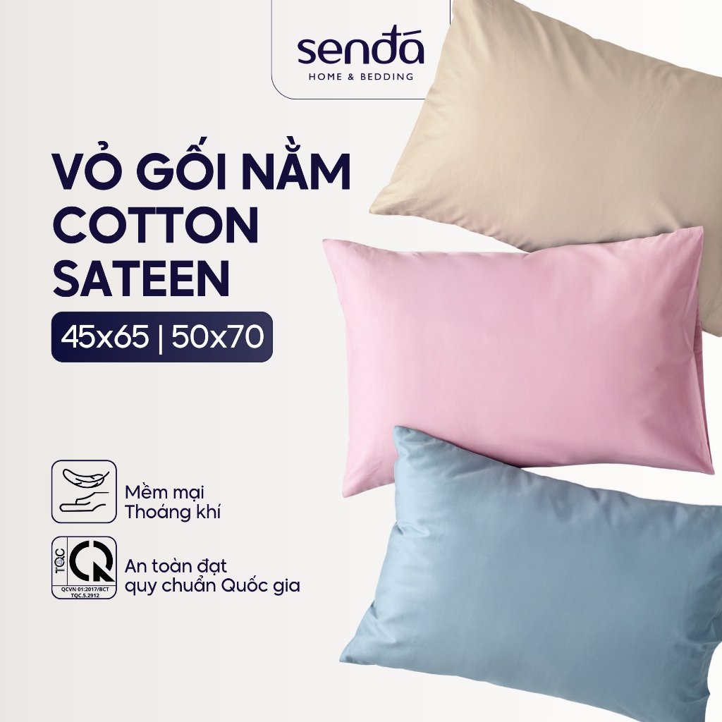 Vỏ gối Cotton Sateen 50x70 45x65 cm Sen Đá Home Bedding trơn màu, bao áo gối nằm cotton satin 50s ca