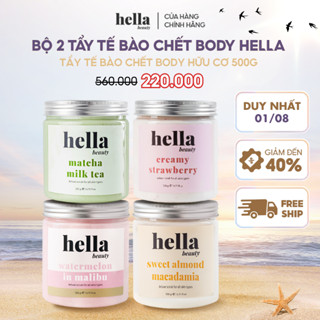 Bộ 2 tẩy tế bào chết body Hella Beauty 500g giúp làm sạch sâu hỗ trợ dưỡng sáng da