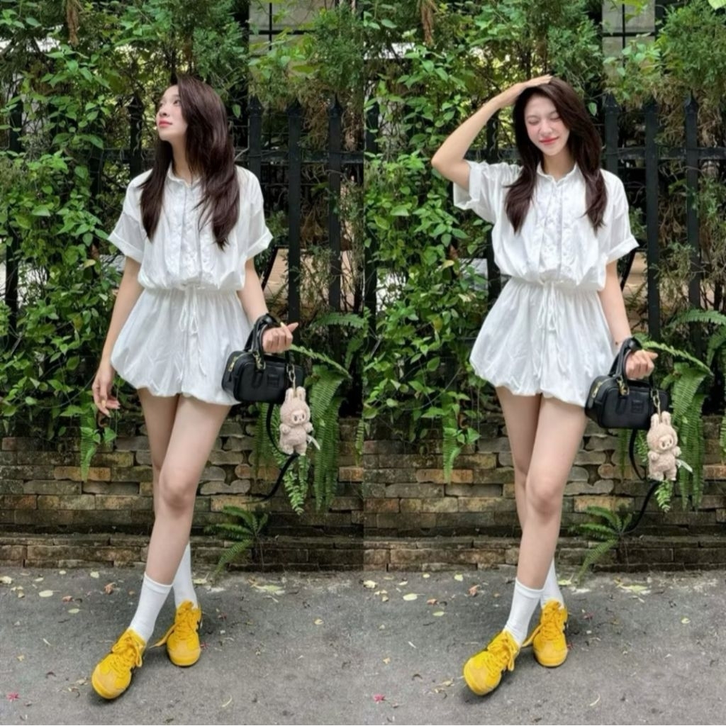 pass jumpsuits váy chất gió liền quần dáng bí cổ sơ mi oldschool cloth