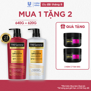 [Diện mạo mới] Combo Dầu Gội, Dầu Xả TRESemmé Keratin Smooth Keratinbond+ Cho Tóc Khô Xơ Rối Vào Nếp Suôn Mượt 640g,620g