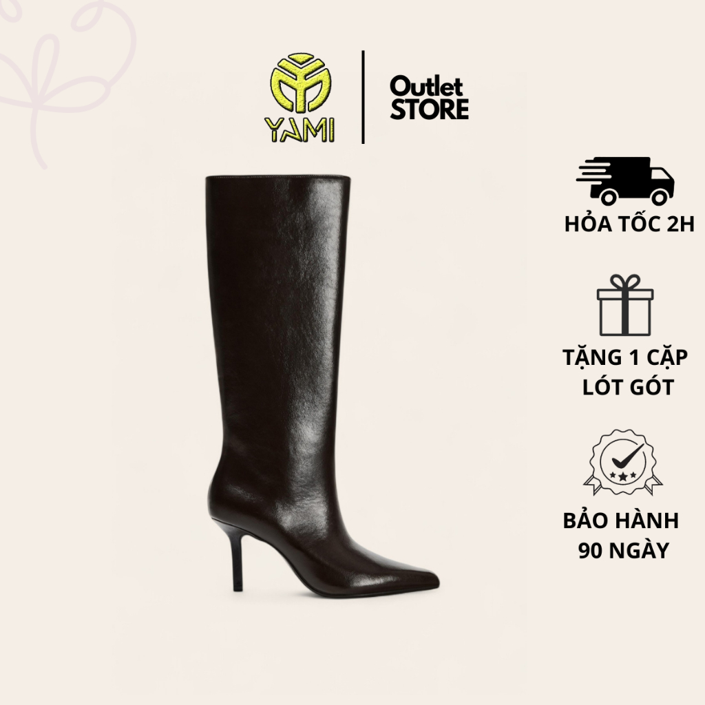 Boot Ống Gót Nhọn Size 37 38, Bốt Nữ Đến Đầu Gối Cổ Cao Ôm Chân Mũi Nhọn Cao Gót 8 Phân, Bốt Nữ Xuất Xịn - YAMI